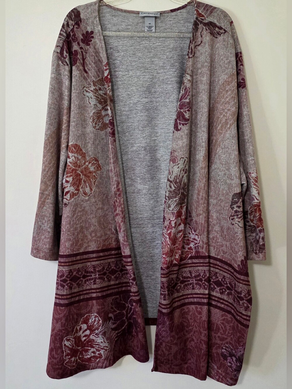 Catherines Open Front Lightweight Tunic Cardigan Sweater Grandmacore Floral 4X